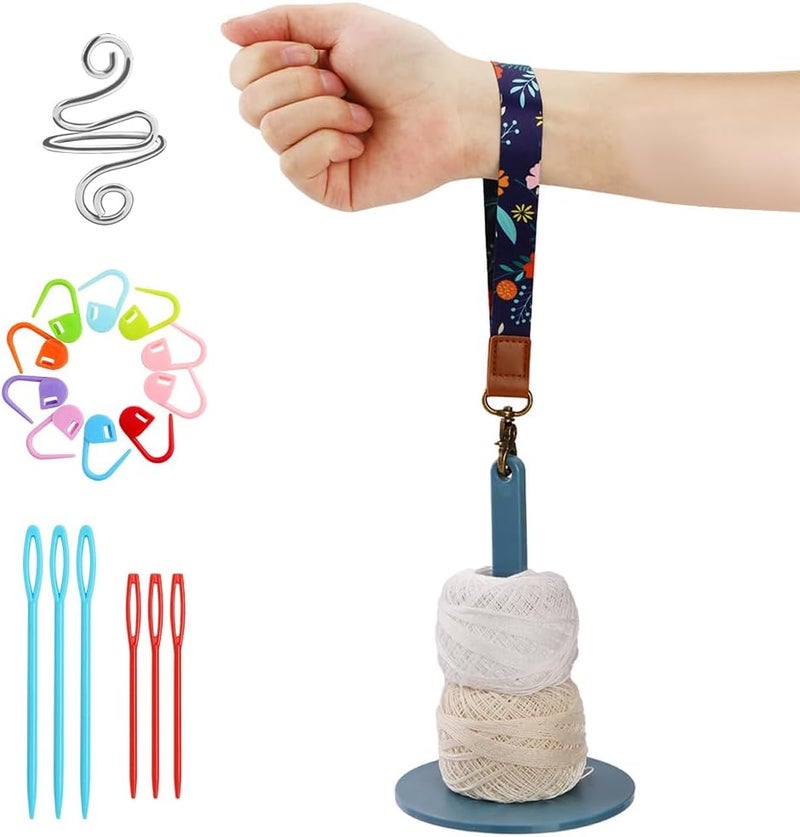 Dasonwin Portable Wrist Yarn Holder for Crochet & Knitting - 17PCS Travel Accessories, Lightweight Crochet Yarn Holder for Crochet Lovers on The go with Adjustable Strap (Blue) - Image 1